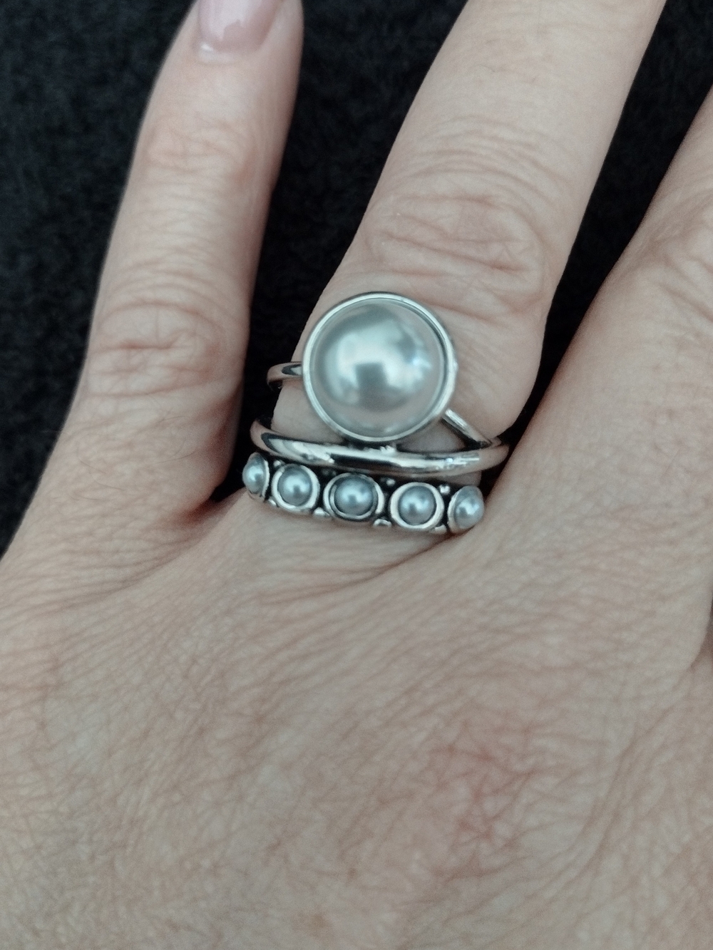 Sterling Silver Faux Pearl Stackable Ring - Silver